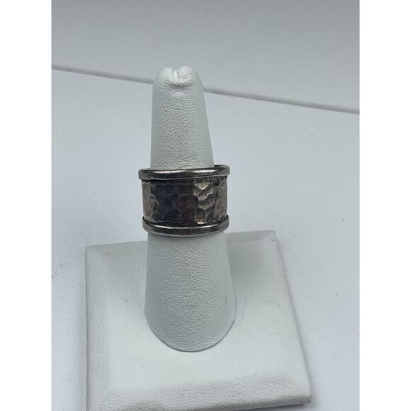 Hammered Band Sterling Silver Ring Adjustable Size 8 or 9 - Picture 7 of 11